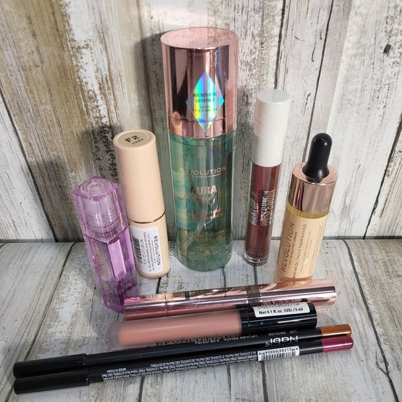 Revolution 9 Piece Makeup Lot New Eyes Lips Face Setting Spray Foundation Oil - Picture 3 of 5